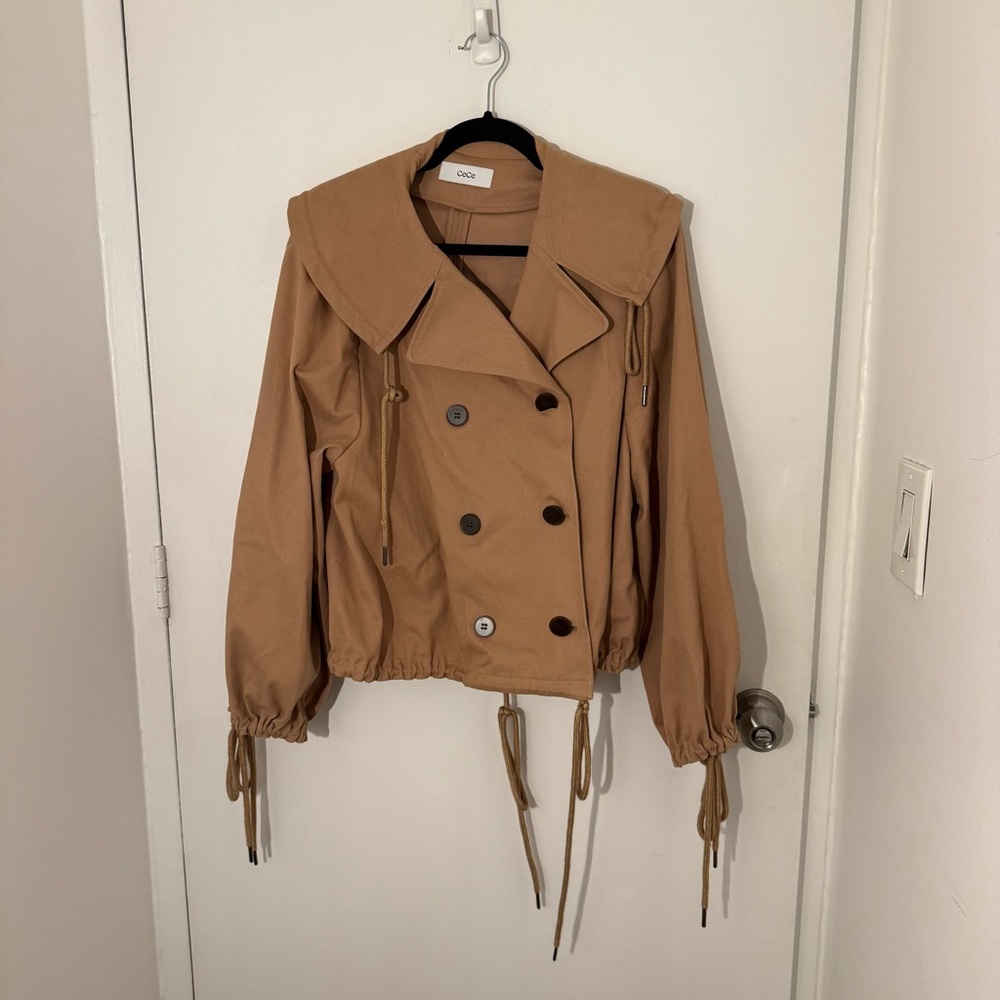 Cece Double-Breasted tan jacket with wide collar